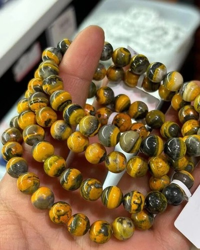 Pulsera de piedra de jaspe abejorro natural 8 mm cristal amarillo pulsera elástica regalo - Imagen 4 de 4