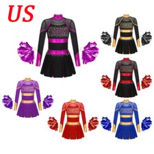 US Girls Outfit Skirt Costumes Game Team Dress Glitter Dress Performance Mesh