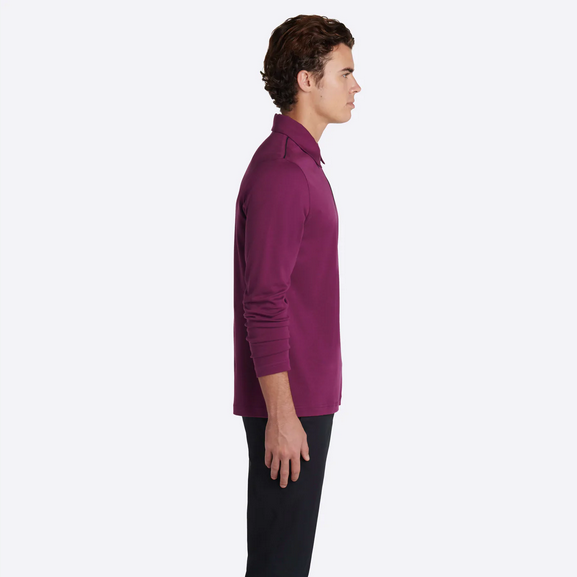 Bugatchi Men's Long-Sleeve Quarter-Zip Placket Polo Shirt PLUM [XL
