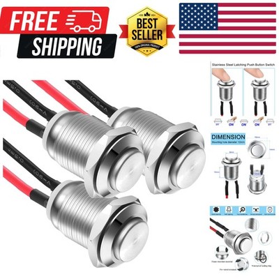 3 Pcs 12mm Prewired High Head Waterproof Push Button Latching 2A 12V/24V/125V...