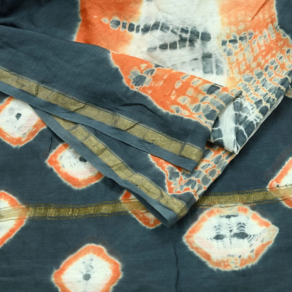 Estola larga Dupatta gris india vintage impresión tie-dye pura seda Chanderi Foto 2 de 4