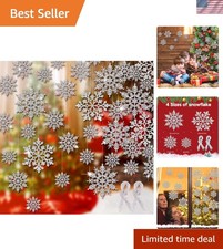 46Pcs Glittering Snowflake Ornaments with Silver Rope for Elegant Christmas D...