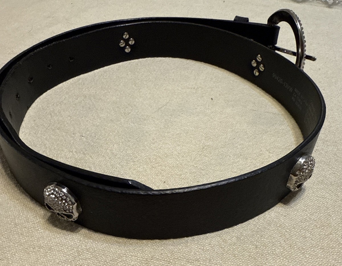 Harley-Davidson® Willie G. Genuine Cowhide Women’s Bling Belt- Large ? Harley Davidson Ladies Belt W/Rhinestone Willy G Skulls  main image 3