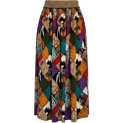 Platinum by Dorothy Schoelen Vintage Harlequin Scenic Art Rayon Midi Skirt Small