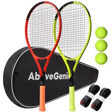 Neon Yellow  Orange Tennis Rackets 2 Pack for Adults - 27" Lightweight Alumi...