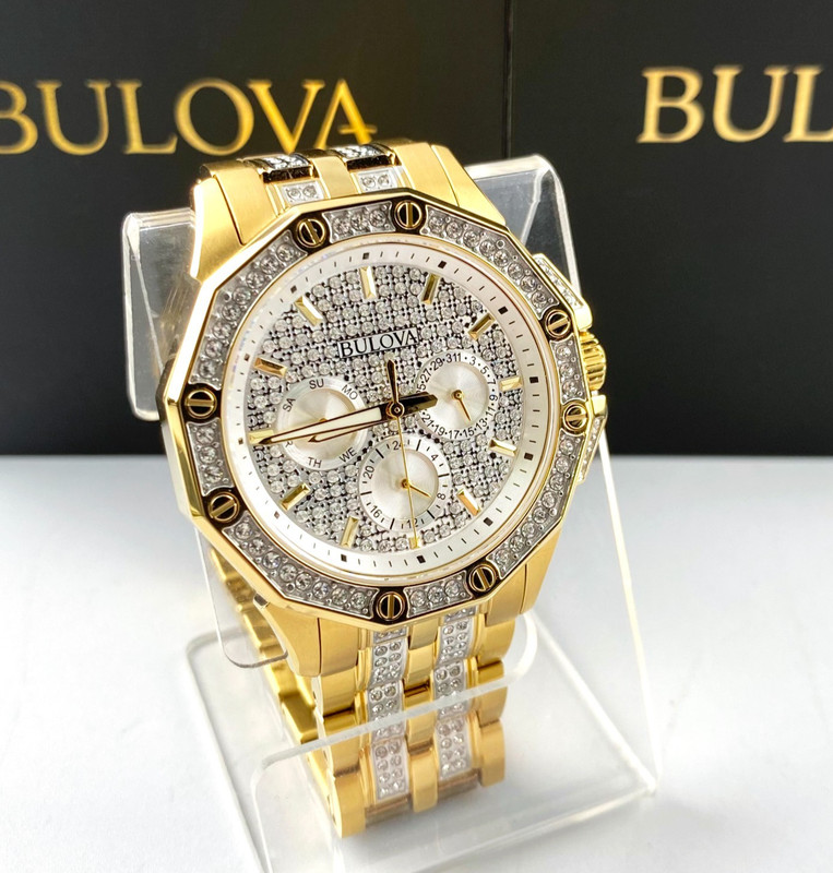 Bulova Octava 98C126 Quartz Watch 41.5mm Crystal Dial Gold-Tone Men's Watch