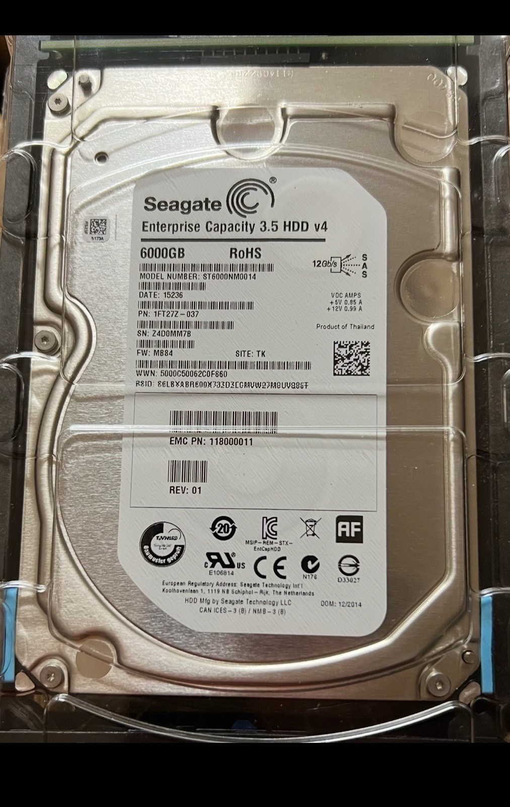 NEW 6TB SAS HDD ST6000NM0014 SEAGATE 3.5” SAS 7.2K 12GB 0 Hours