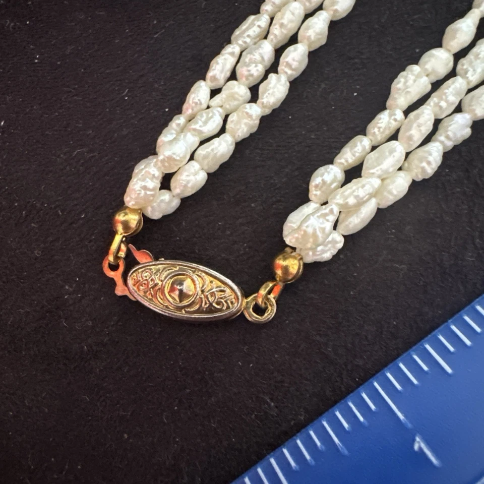 Necklace & Bracelet Set Both 18” Fresh Water 3 Strands & Rice Pearls Wrap-around - Image 3 of 3