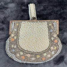Antique Handmade Clutch Evening Bag Victorian Beaded Kiss Clasp Floral Belgium