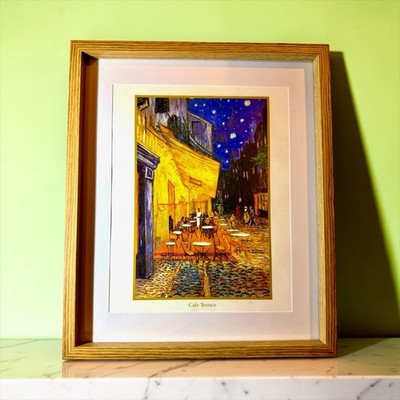 Van Gogh Cafe Terrasse bei Nacht gerahmter Druck A4 Vintage 1990 s in neuem Eichenrahmen