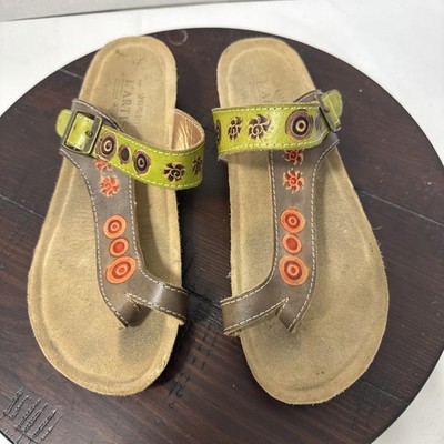 L'Artiste by Spring Step Thong Sandals Women Size 38US 7.5-8 Orange Brown Green