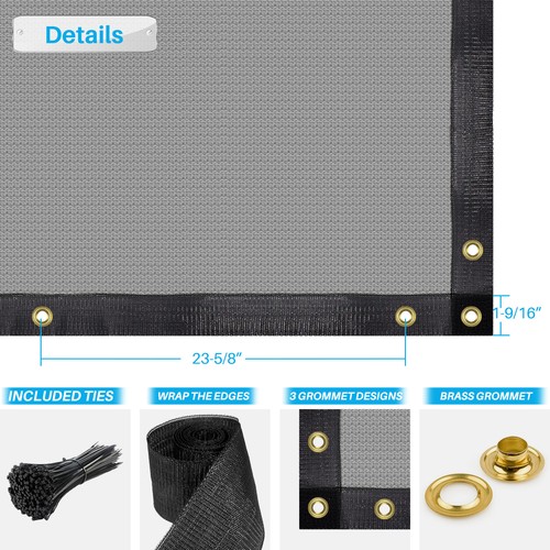 3ft Tall Privacy Fence Screen Windscreen Gray Shade Cover 240GSM Fabric Tarp - Picture 2 of 6