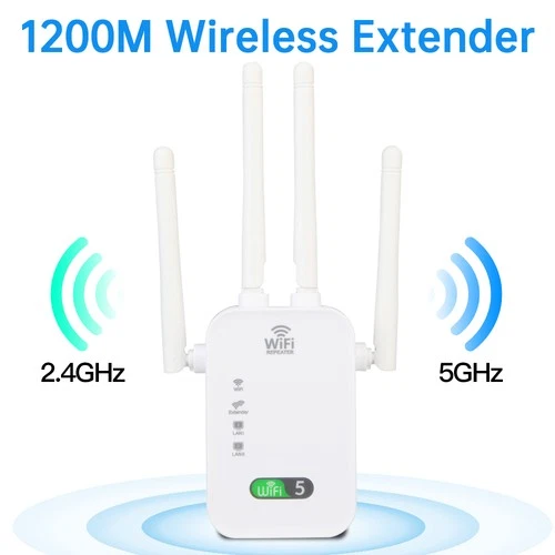 WiFi Extender Booster Repeater 1200Mbps for Full Home Coverage High Gain Antenna