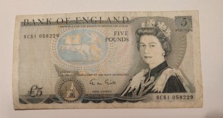 Original Geldschein Großbritannien: 5£ Five Pounds Pfund Gebraucht Elisabeth II