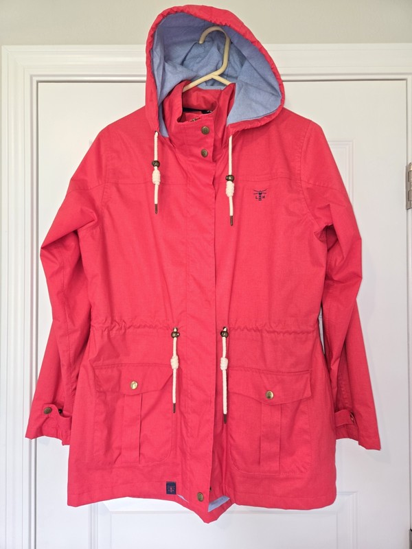 Womens Lighthouse Hooded Waterproof Red Rain Jacket - Size 14 . Full zip.