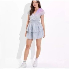 American Eagle Garden Party Surplice Wrap Dress Tier Ruffle Shirred Stripe Sz L