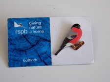 RSPB pin badge Giving nature a home Bullfinch