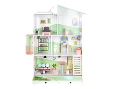 Playtive Puppenvilla Kinder Puppenhaus 3 Etagen 13-teilig aus Holz ab 3 Jahren