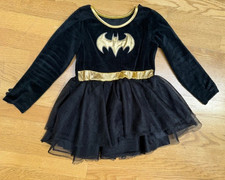 BATMAN Girls Dress 5T Black/Gold Tutu Long Slv Attached Cape Halloween Batgirl