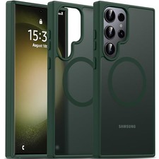 Magnetic Matte Case for Samsung Galaxy S23 Ultra, Dark Green, Slim Shockproof