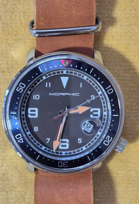 Morphic M58 Men Classic Date Brown Leather Round 42mm Quartz Analog Watch 8 3/4''