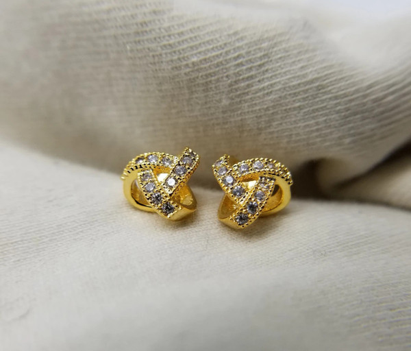 Alternate view of Eternal Endless Infinite Knot 18k Gold Plated Stud Small Earrings