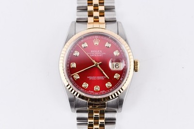 Rolex Datejust 16233 Yellow Gold Fluted Bezel Custom Red Diamond