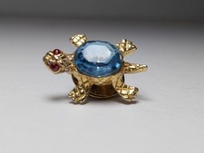 Vintage Gold Tone With Blue And Red Stones Sea Turtle Pin