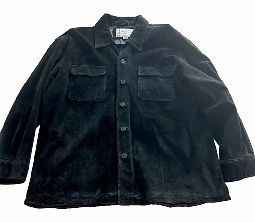VTG BC Ethic Genuine Suede Leather Shirt Jacket Mens XL Black Shacket Chore Y2K - product listing photo