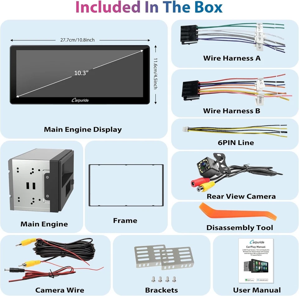 Carpuride YT103S Autoradio Double DIN 10,3" CarPlay et Android Auto sans Fil - Photo 3/4