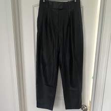 Faux Leather Pleated Relaxed Fit Straight Leg Black Dress Pants Women