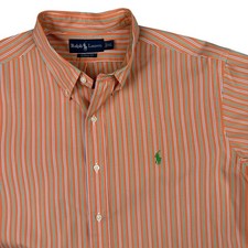 Ralph Lauren Shirt Men XL Orange Green Striped Classic Fit Button Down Polo Pony
