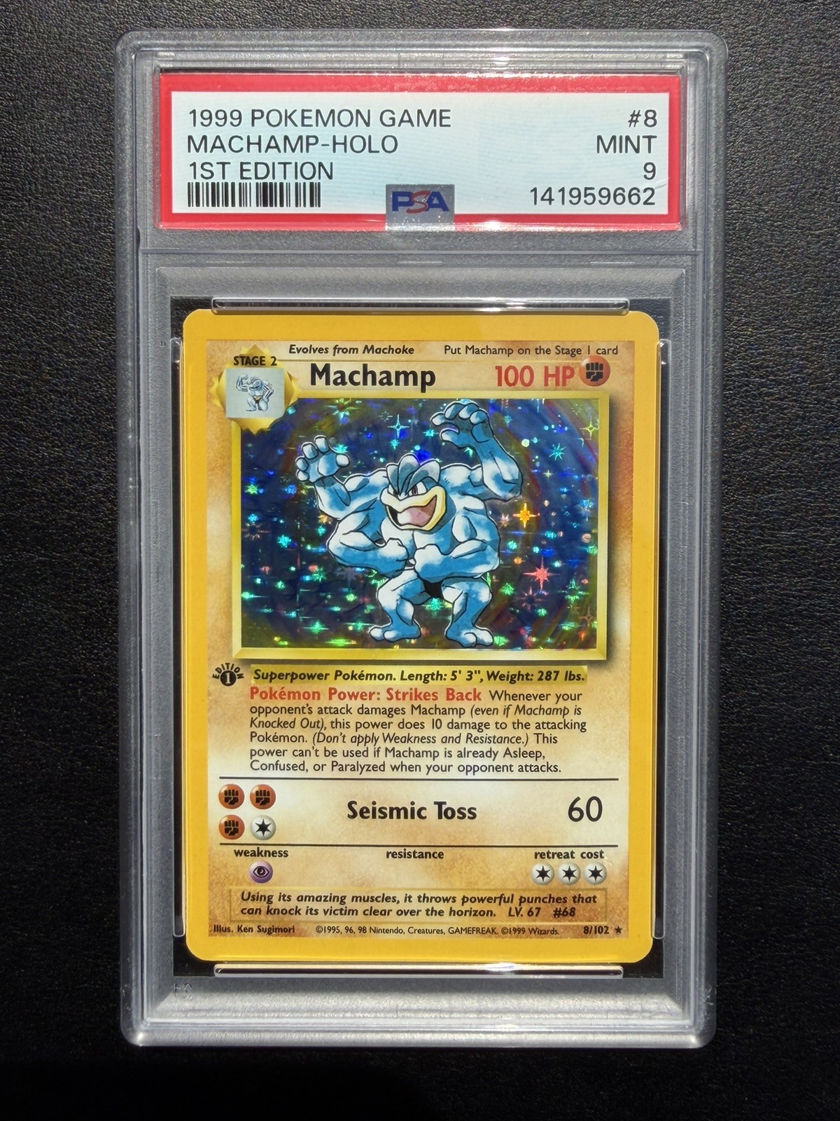 PSA 9 MACHAMP Holo 1st Edition 1999 Base Set Pokemon Card 008/102 