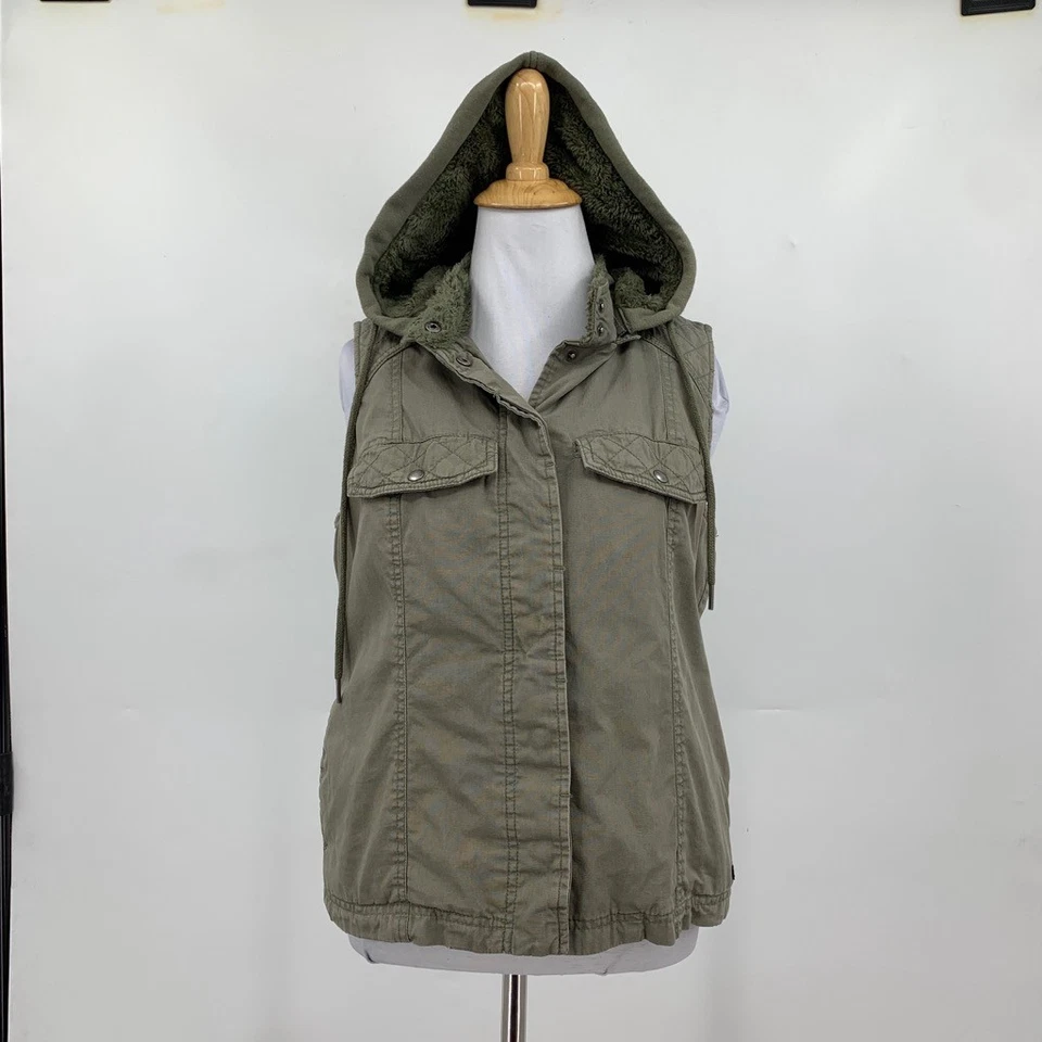 Volcom Vest Womens XS Extra Small Ivy Pile Lined Detachable Hood Snap Buttons - Image 2 of 4