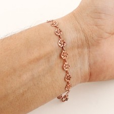 Oxidized Copper Floral Link Chain Bracelet Men Women Fashion Jewelry