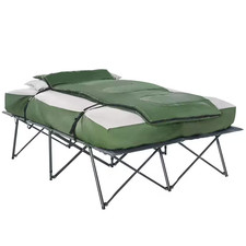 2-Person Folding Camping Cot, Outdoor Bed Set with Sleeping Bag, Inflatable Matt