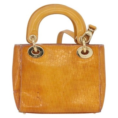 Christian Dior Trotter Canvas Lady Dior Hand Bag 2way Yellow Gold