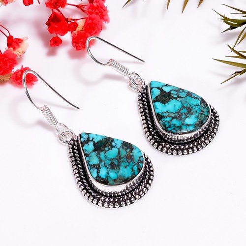 Magnesite Turquoise Vintage Handmade 925 Sterling Silver Earrings 1.7" GSR-5924
