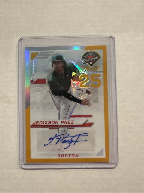 2025 Panini Prospect Edition Jedixson Paez Gold Auto /10 Boston Red Sox
