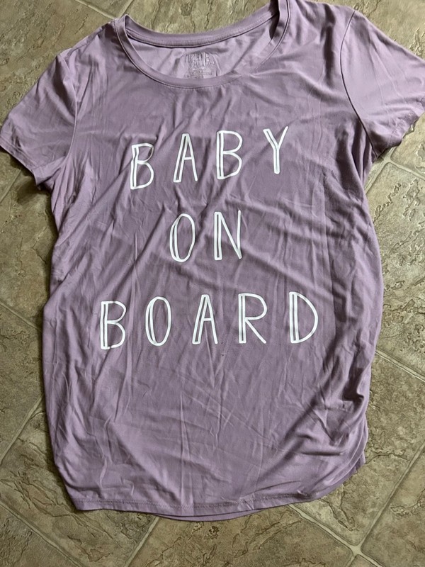 womens light purple maternity top " Baby on Board " size L(12-14) Time and Tru