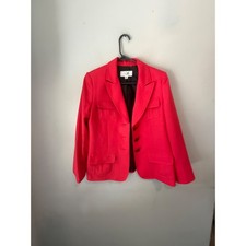Le Suit Petite Red Three Button Front Flap Pocket Blazer Jacket Size 10P