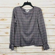 Nine West women's round neck long sleeve gray white check dress size M