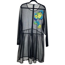 ASOS Mesh Tulle Sheer Embroidered Overlay Mini Dress with Long Sleeves US 22