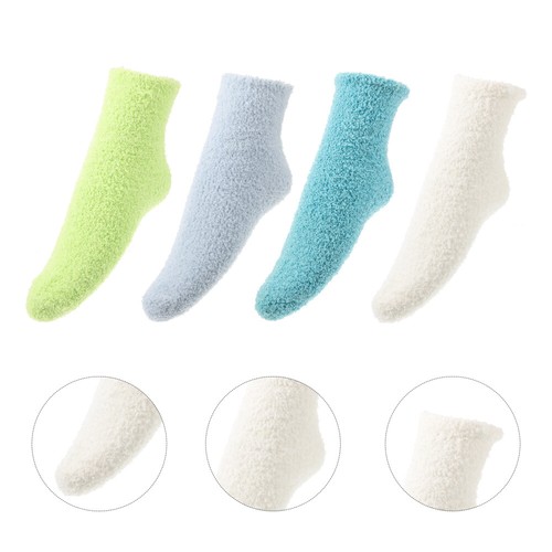 4 Pairs Coral Fleece Socks Thermal for Women Winter Fuzzy Women's