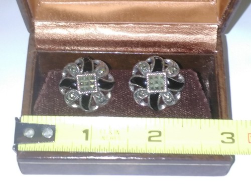 Signierte HAN 925 Sterling Silber Markasiten Ohrringe Clip On Vintage Nachlass - Bild 3 von 8
