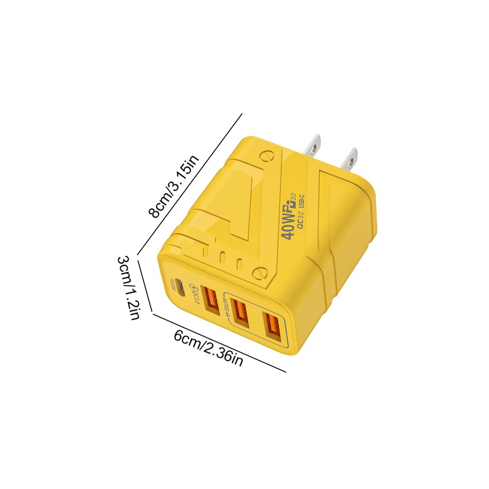 40W Super Fast Charging Block Type C Wall Charger 4 Port Adapter for