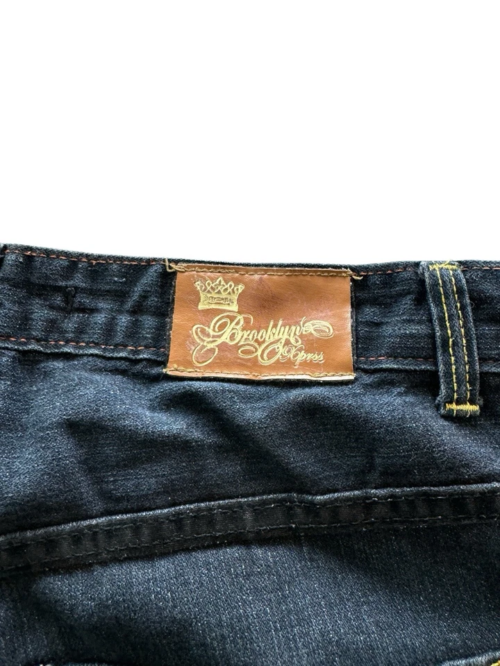 Pantalones Cortos de Jean Vintage Y2K Brooklyn Xpress Sueltos Pierna Ancha Bordados Talla 38 Foto 4 de 4