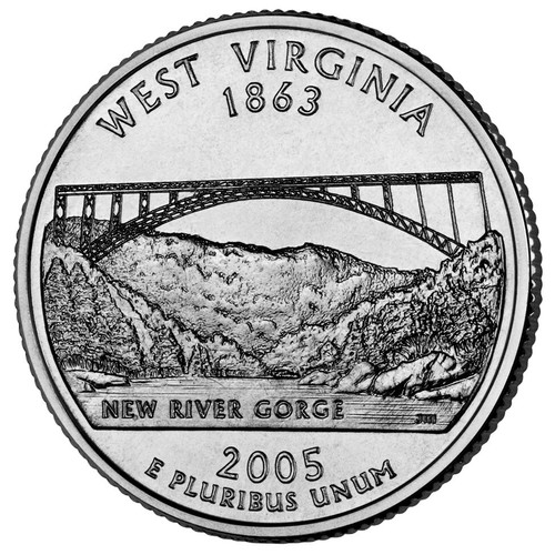 2005 P West Virginia State Quarter.  Uncirculated from US Mint roll.