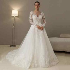 Luxury Wedding Dresses Long Sleeve Sheer Scoop Neck Pearls Beading Applique  