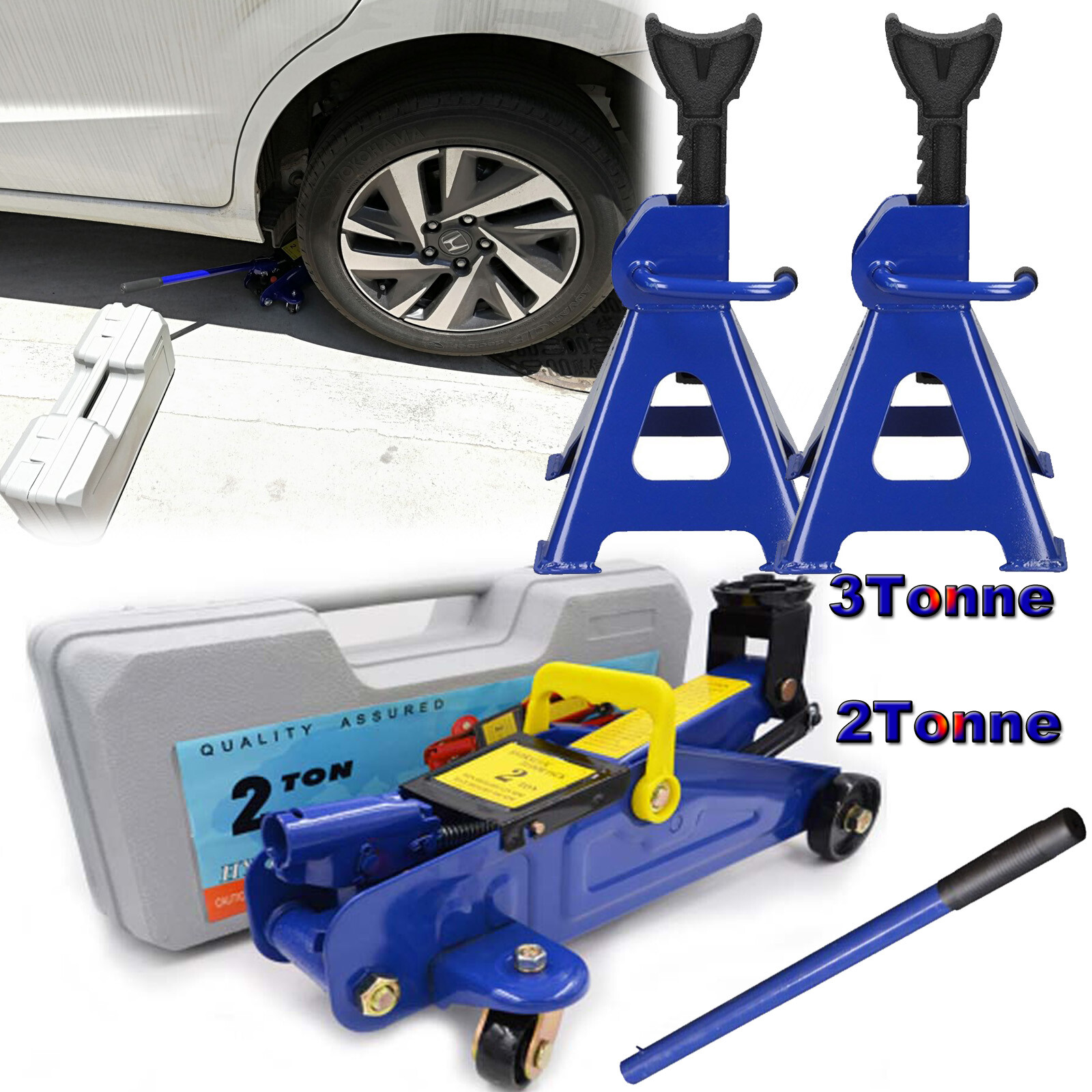3 Ton Trolley Jack Stand Hydraulic Lift Car Van Jeep Lifting+ 2 Tonne